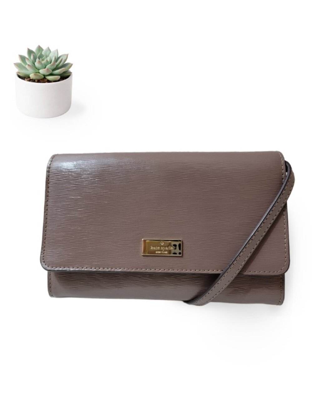 Kate Spade Bixby Place Summer Patent Leather Crossbody Bag Taupe